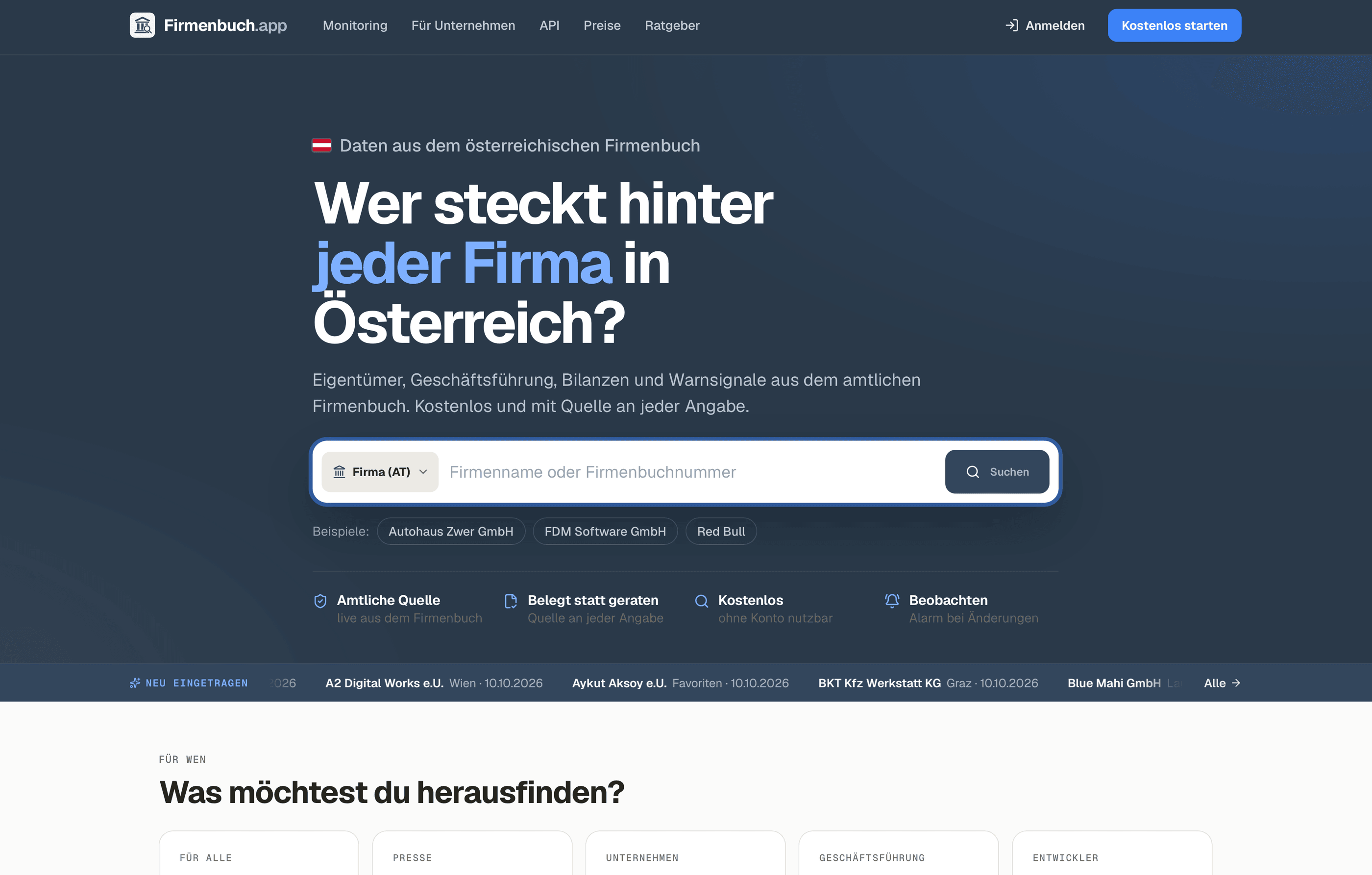 Screenshot Firmenbuch.app – Recherche österreichischer Unternehmensdaten