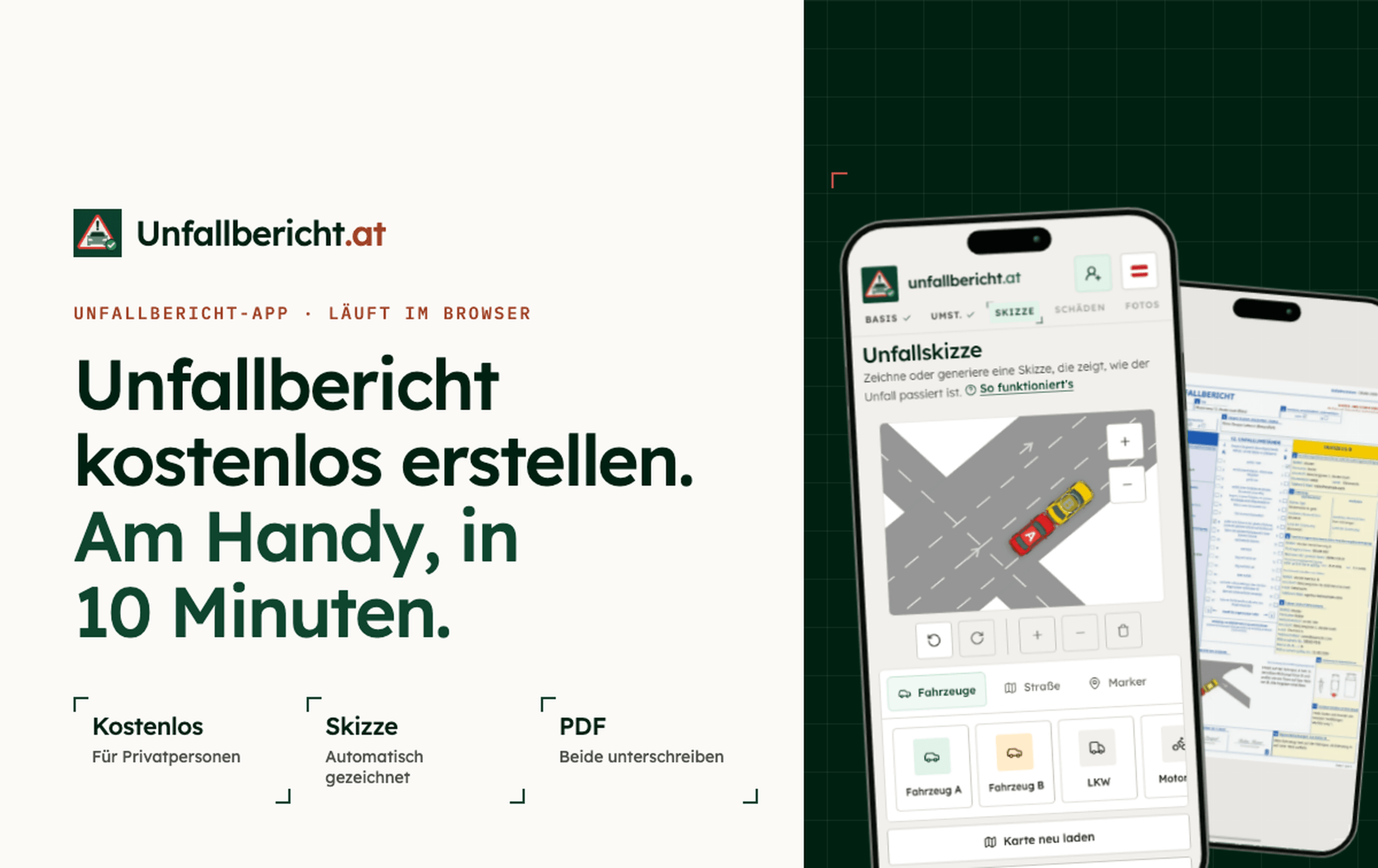 Screenshot Unfallbericht.at – digitale Plattform für europäische Unfallberichte